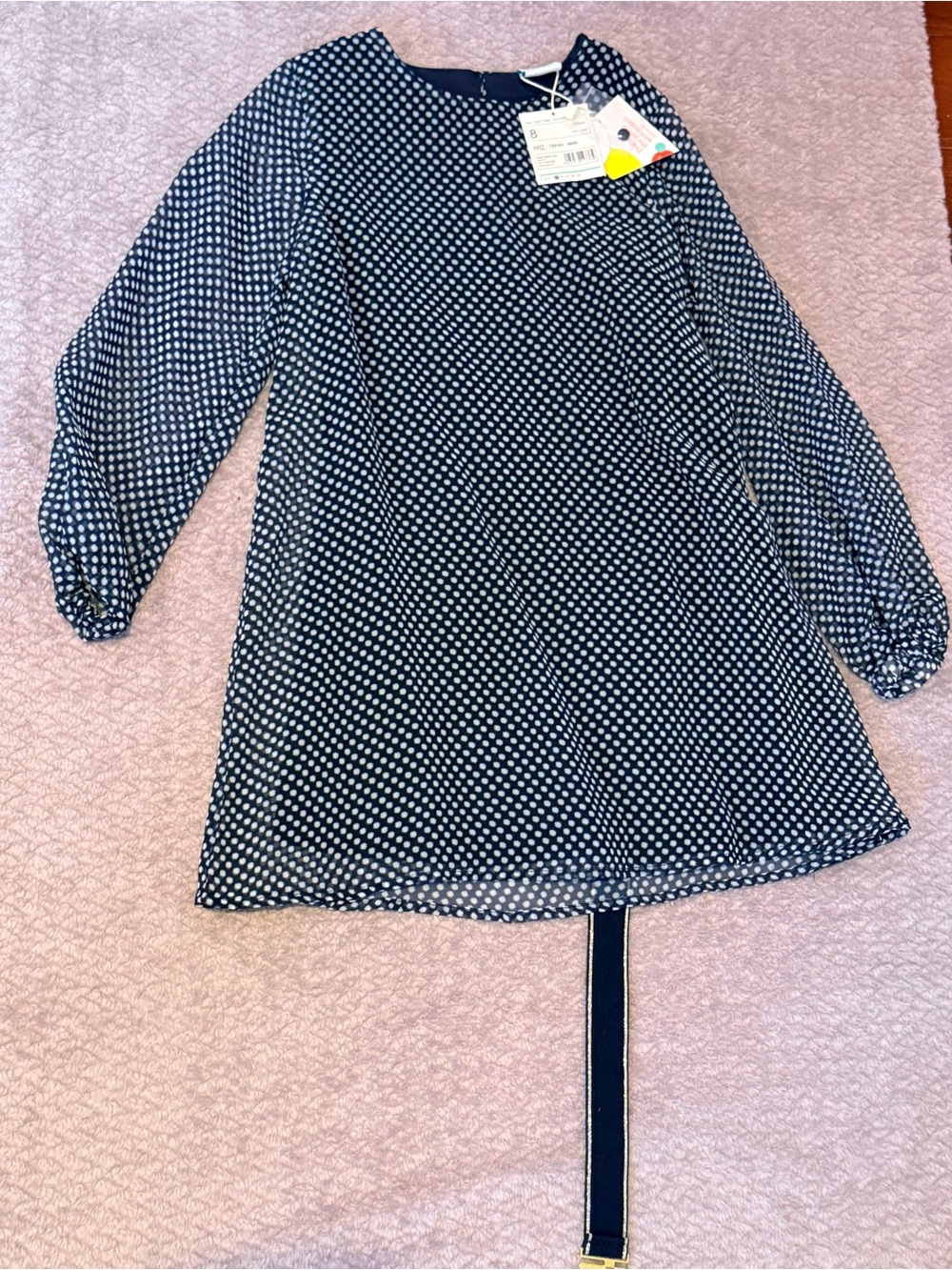 Boboli Girls' Navy with floraly polka dot dress & belt Sz 8 NWT 💙✨